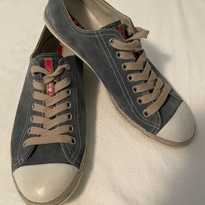 Mens Prada grey suede sneaker.